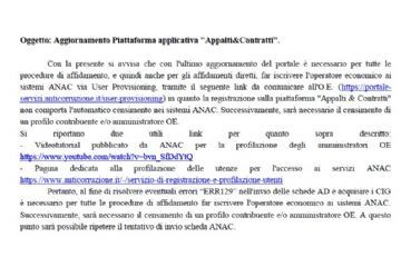 Avviso obbligo iscrizione operatori economici ai sistemi ANAC