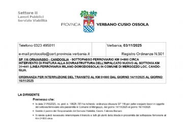 Chiusura Sttrada provinciale SP 116 - Ornavasso-Candoglia 